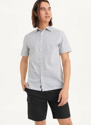 White Men's Dkny Textured Diamond Shirts | 9358QTEFK