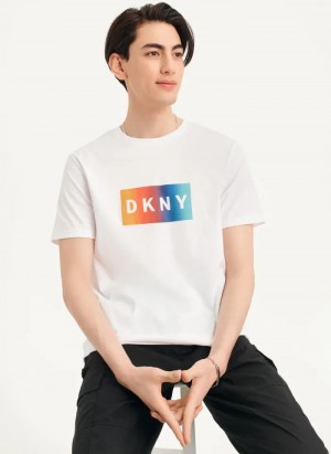 White Men's Dkny Tropical Ombre T Shirts | 8964XYBZS