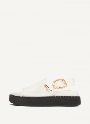 White Women's Dkny Buckle Flatform Sandals | 9654TZGLH