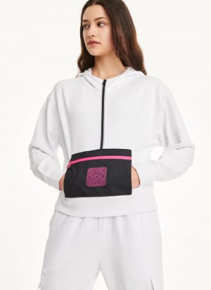 White Women's Dkny Cotton French Terry – Bag Kangaroo Pocket Hoodie | 0587BIMAT