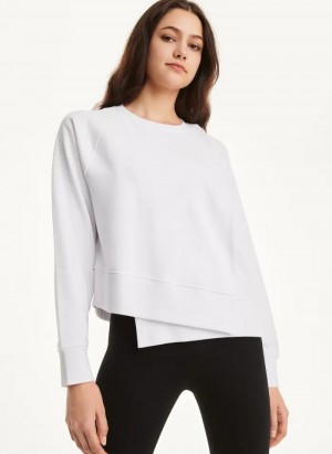 White Women's Dkny Cotton Jersey Asymmetrical Sweaters | 5961JTVQX