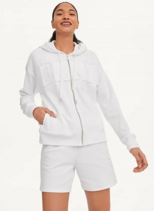 White Women's Dkny Exploded Applique Logo Hoodie | 5107OCIWY