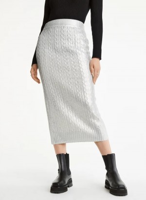 White Women's Dkny Foil Maxi Skirt | 8906RLJAD