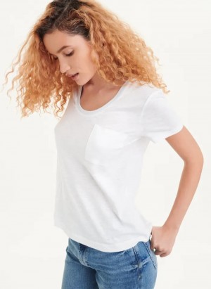 White Women's Dkny Lurex Trim T Shirts | 5914EKLPQ