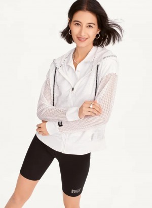 White Women's Dkny Ozone Mesh Relaxed Full Zip Hoodie | 1690GUZXT