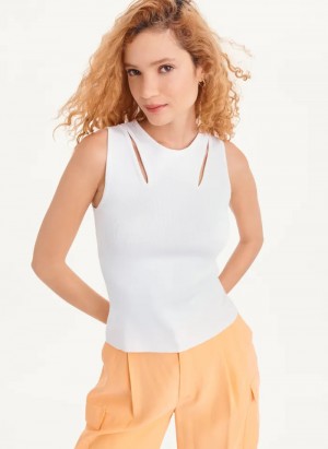 White Women's Dkny Shoulder Cut Out Sweaters | 1265EJSFD