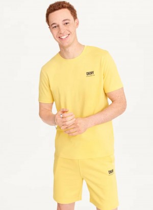 Yellow Men's Dkny Left Chest T Shirts | 2304XJYHL