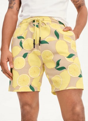 Yellow Men's Dkny Lemon Print Pull On Shorts | 2491ASTLQ