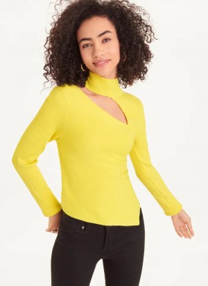 Yellow Women's Dkny Long Sleeve Cutout Mock Neck Sweaters | 4519ZVYCR