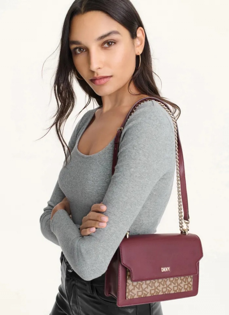 Aged Wine Women's Dkny Millie Flap Leather Crossbody Bags | 1649QEAVZ