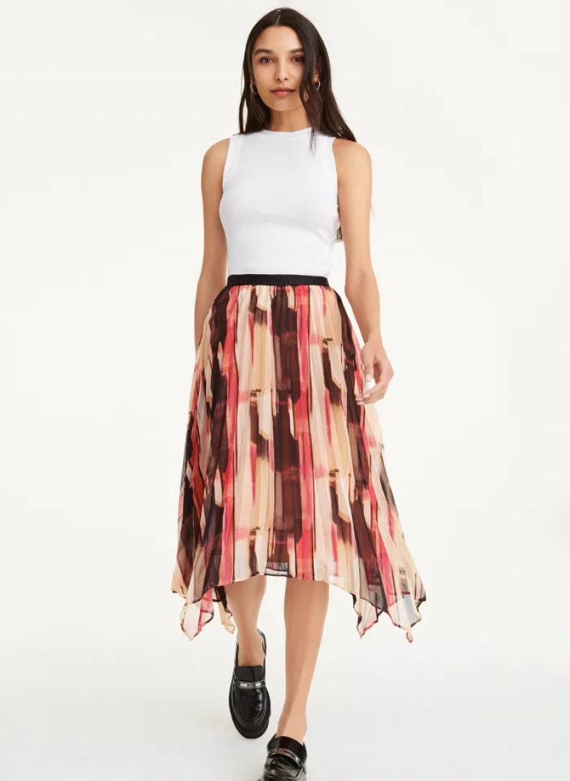 Amalfi Pink/Pristine Mult Women's Dkny Asymmetrical Pleated Skirt | 0931DVUIS