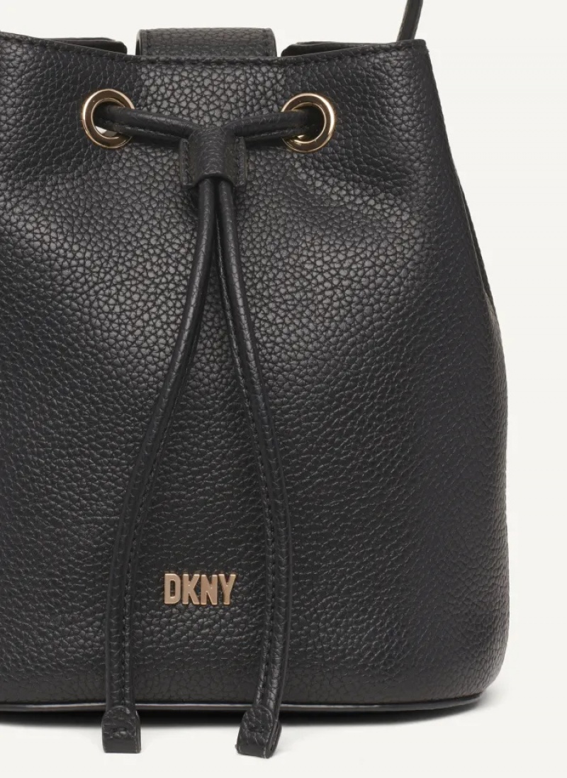 Black/Gold Women's Dkny Inessa Bucket Bags | 4601KRSDP