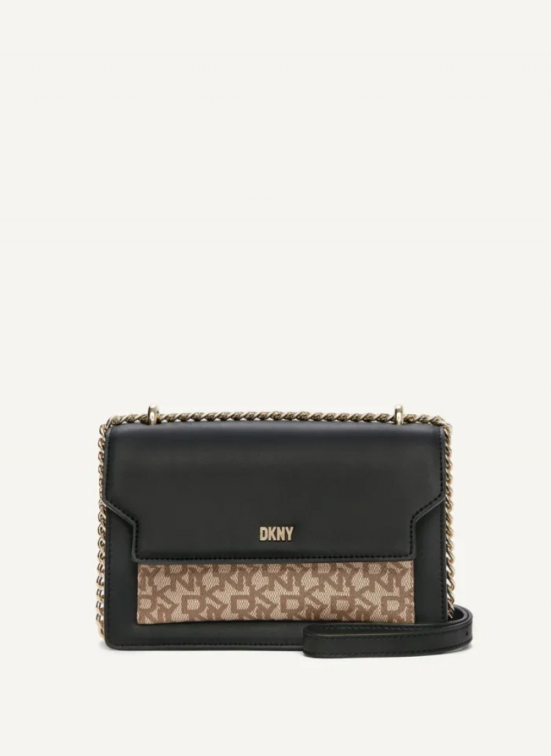 Black/Gold Women\'s Dkny Millie Flap Leather Crossbody Bags | 2908HJWXG