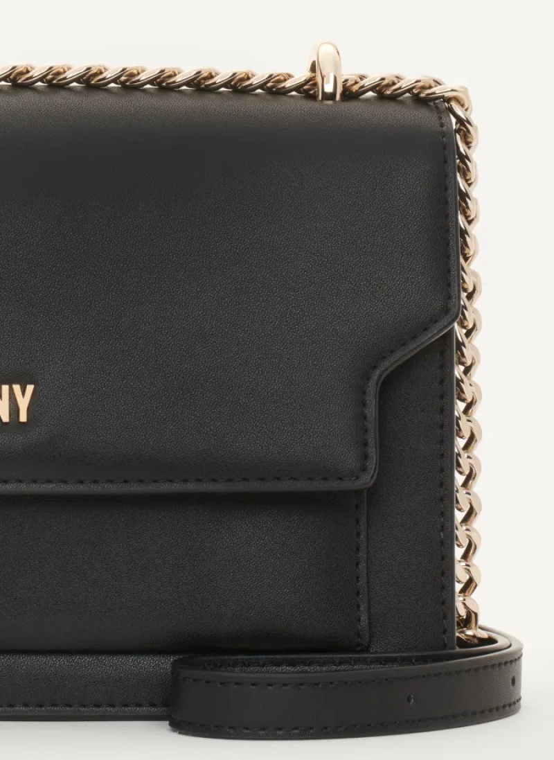 Black/Gold Women's Dkny Millie Flap Leather Crossbody Bags | 1079EBZVW