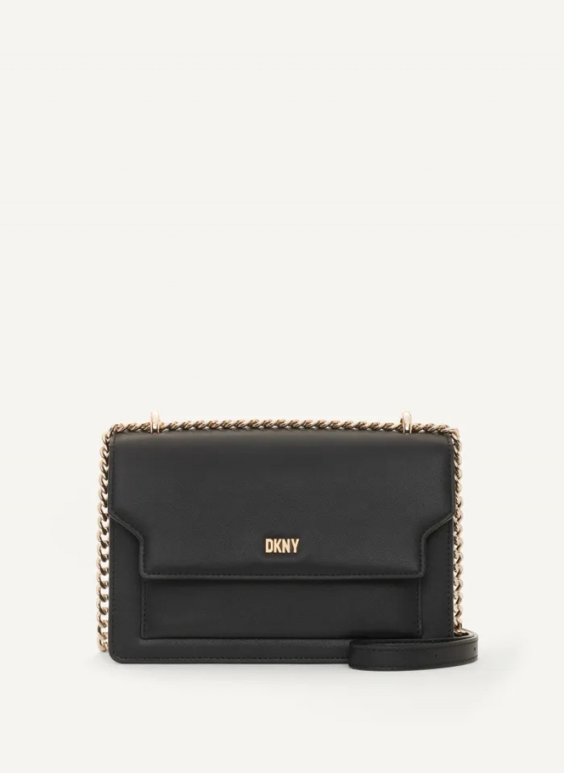 Black/Gold Women\'s Dkny Millie Flap Leather Crossbody Bags | 1079EBZVW