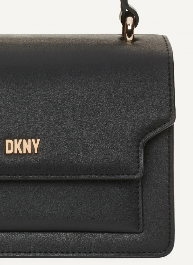 Black/Gold Women's Dkny Millie Leather Top Handle Crossbody Bags | 3250FEZPG