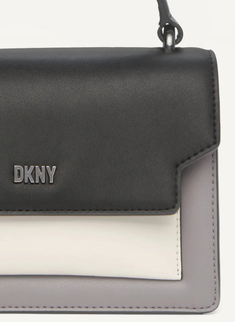 Black/Grey Women's Dkny Millie Leather Top Handle Crossbody Bags | 7609VAEIW