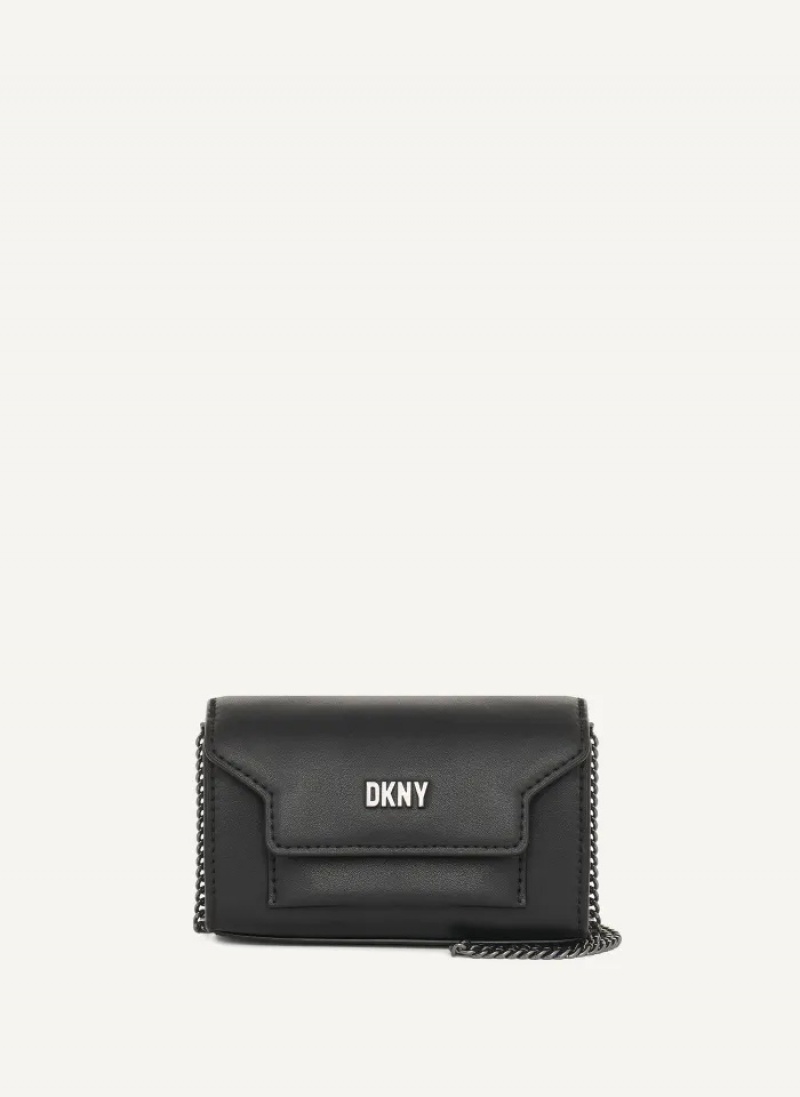 Black/Gunmetal Women\'s Dkny Millie Micro Leather Flap Crossbody Bags | 2953EOSKQ