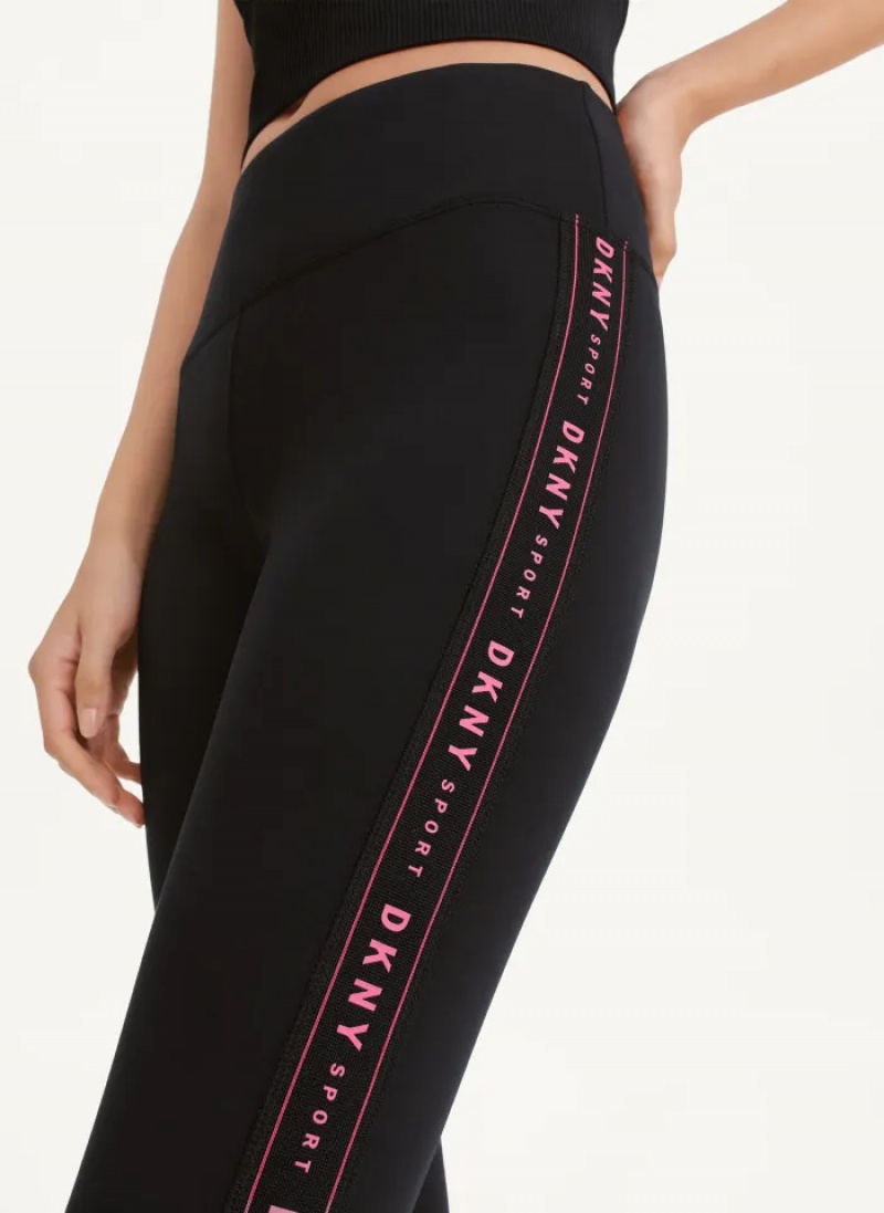 Black/Pink Women's Dkny High-Waisted 7/8 W/ Logo Taping Leggings | 1986TESMW