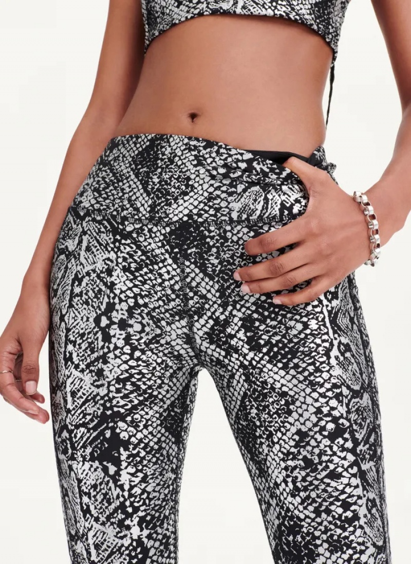 Black/Silver Women's Dkny High Waist Metallic Snake Print Leggings | 0426QDIYH