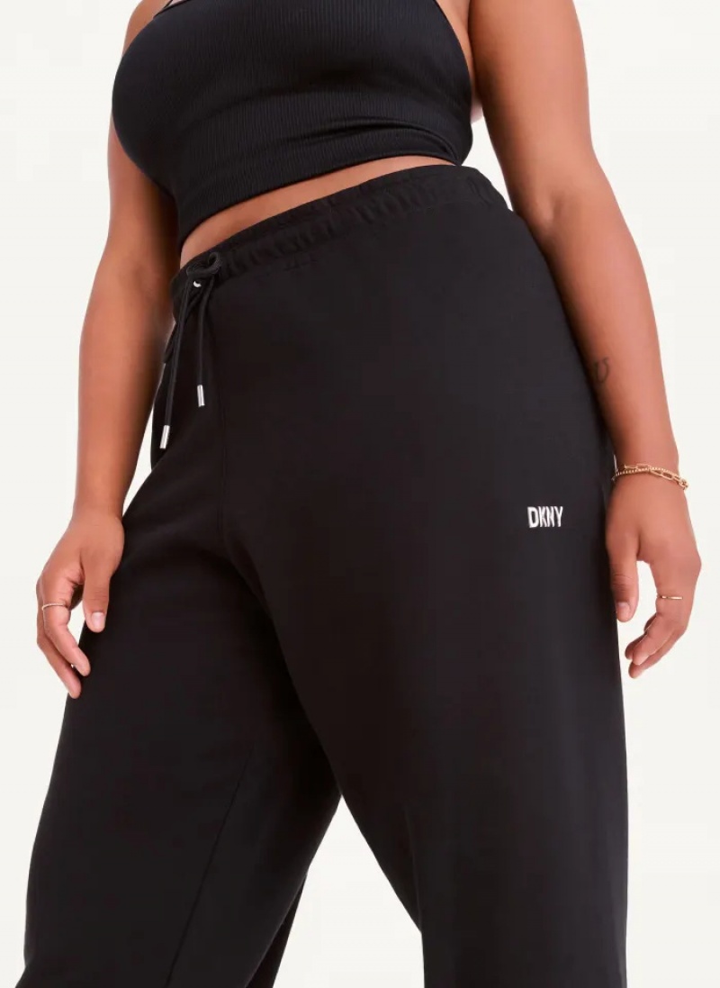 Black/Silver Women's Dkny Metallic Logo Everyday Jogger Pants | 0629RDNJG