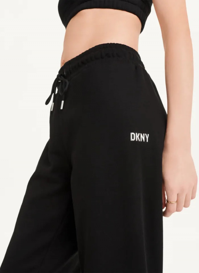 Black/Silver Women's Dkny Metallic Logo Pants | 6307IFRBC