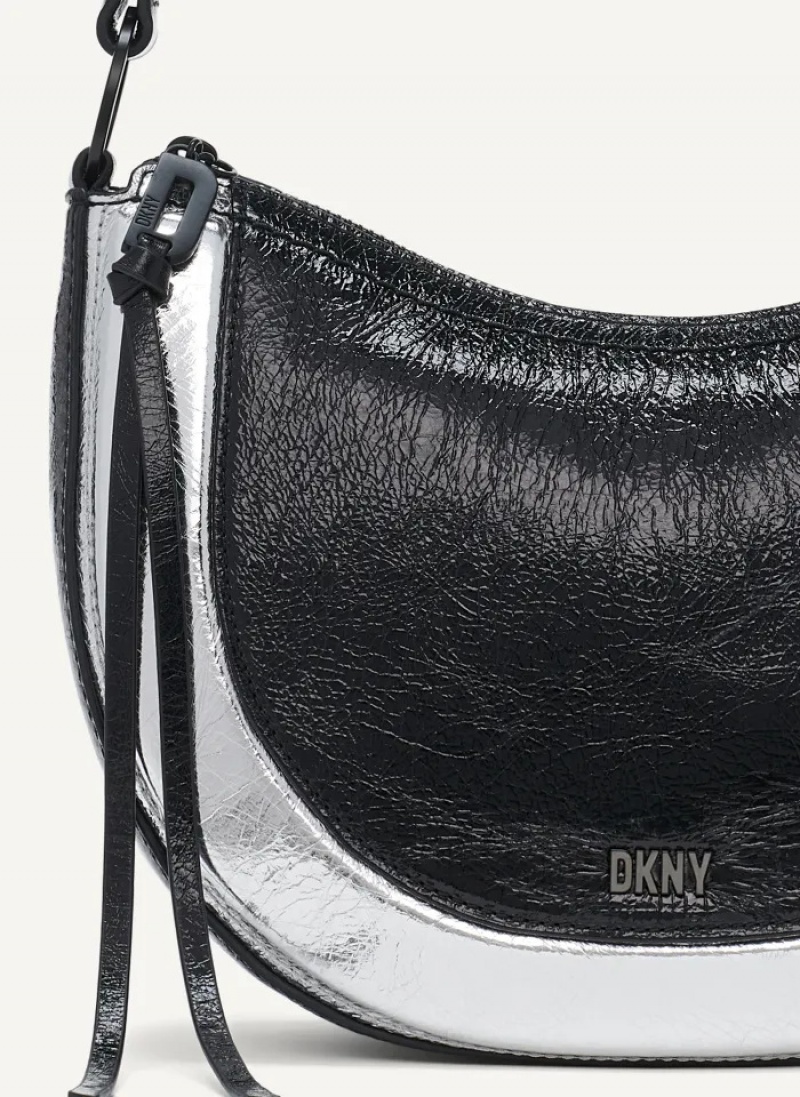 Black/Silver Women's Dkny Metro Metallic Shoulder Bag | 1367IBTMN