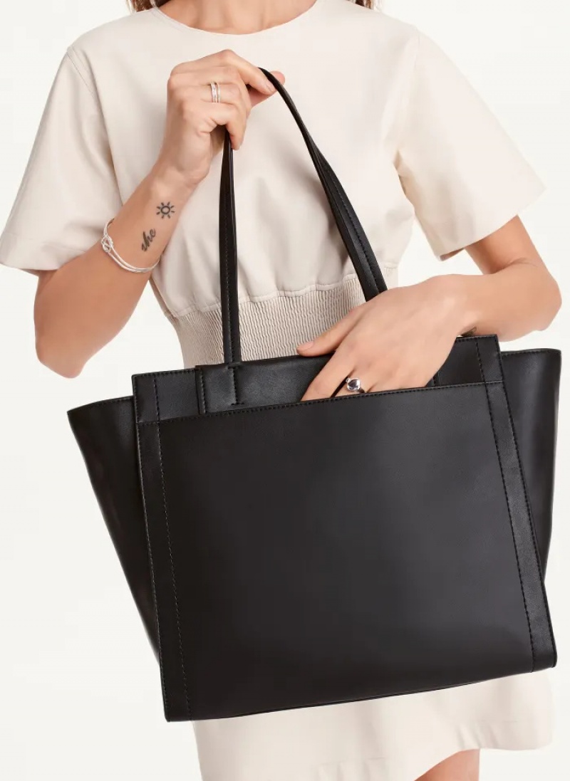 Black/Silver Women's Dkny Pax Large Tote Bags | 0687IYZDM