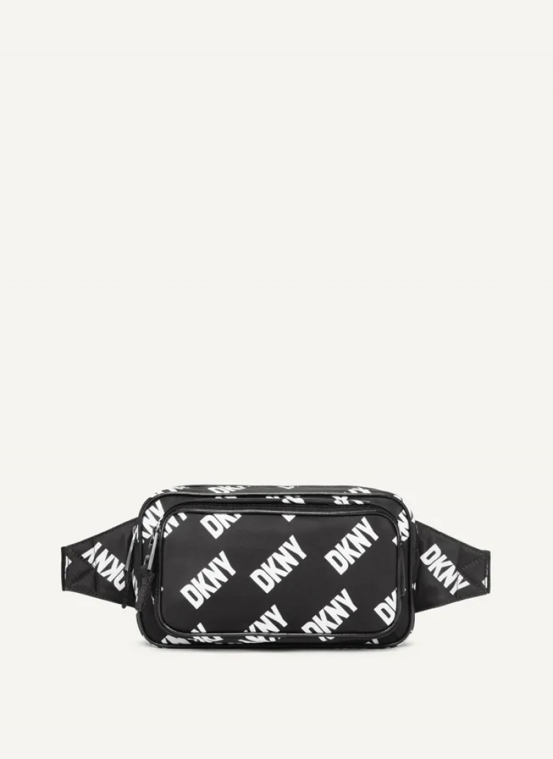 Black/White Men's Dkny All Over Logo Belt Bags | 9053AIPDM