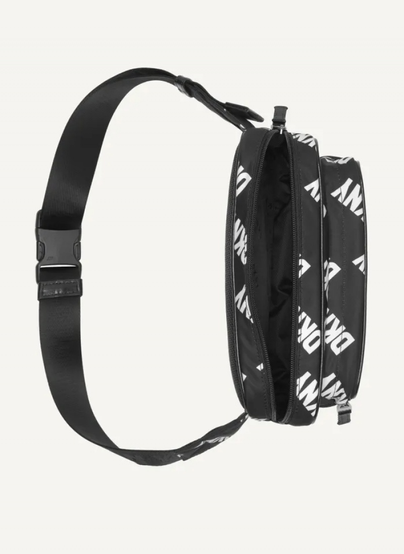 Black/White Men's Dkny All Over Logo Belt Bags | 9053AIPDM