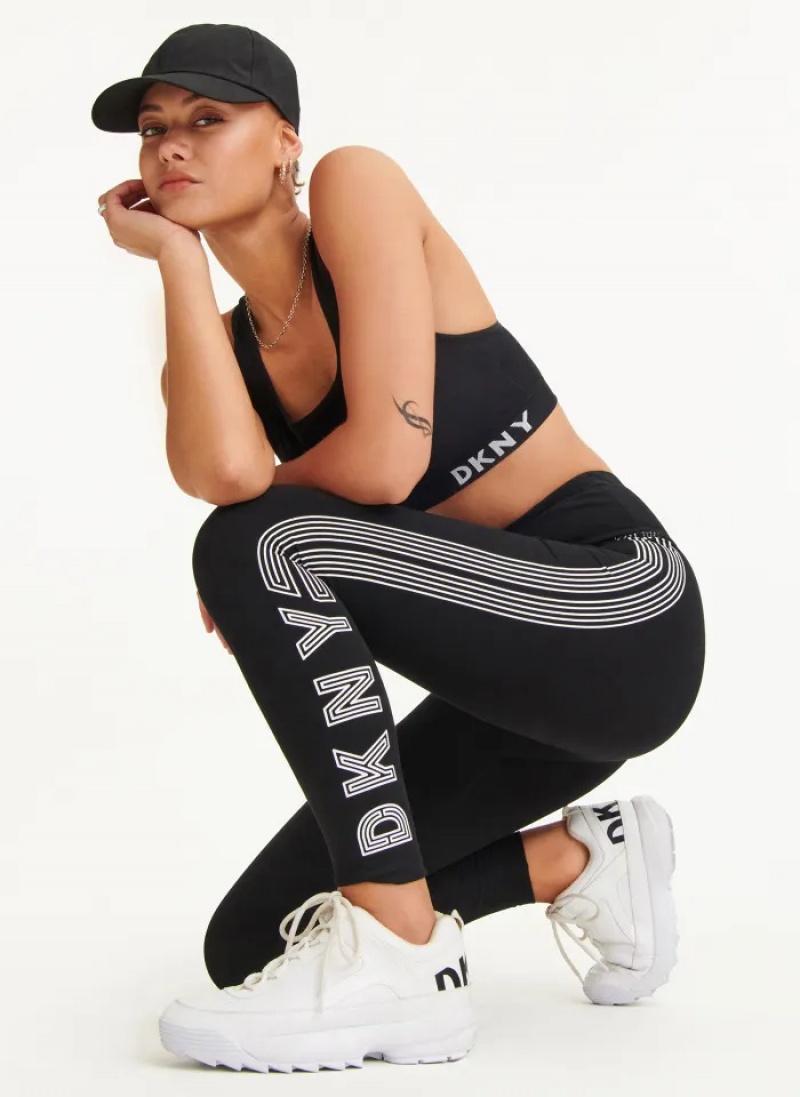 Black/White Women's Dkny High Waist Full Length High Density Logo Leggings | 4195SMQJH