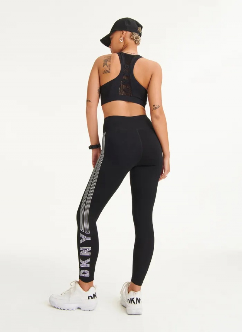 Black/White Women's Dkny High Waist Full Length High Density Logo Leggings | 4195SMQJH