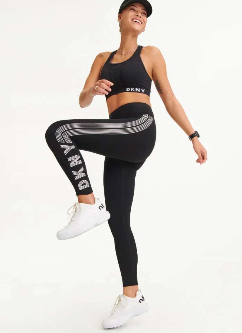 Black/White Women\'s Dkny High Waist Full Length High Density Logo Leggings | 4195SMQJH