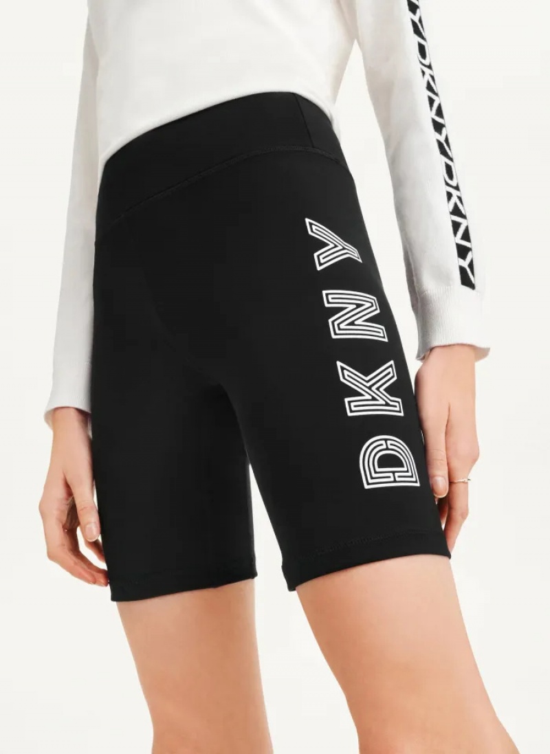 Black/White Women's Dkny High Waist Track Logo Bike Shorts | 8409JBMVK