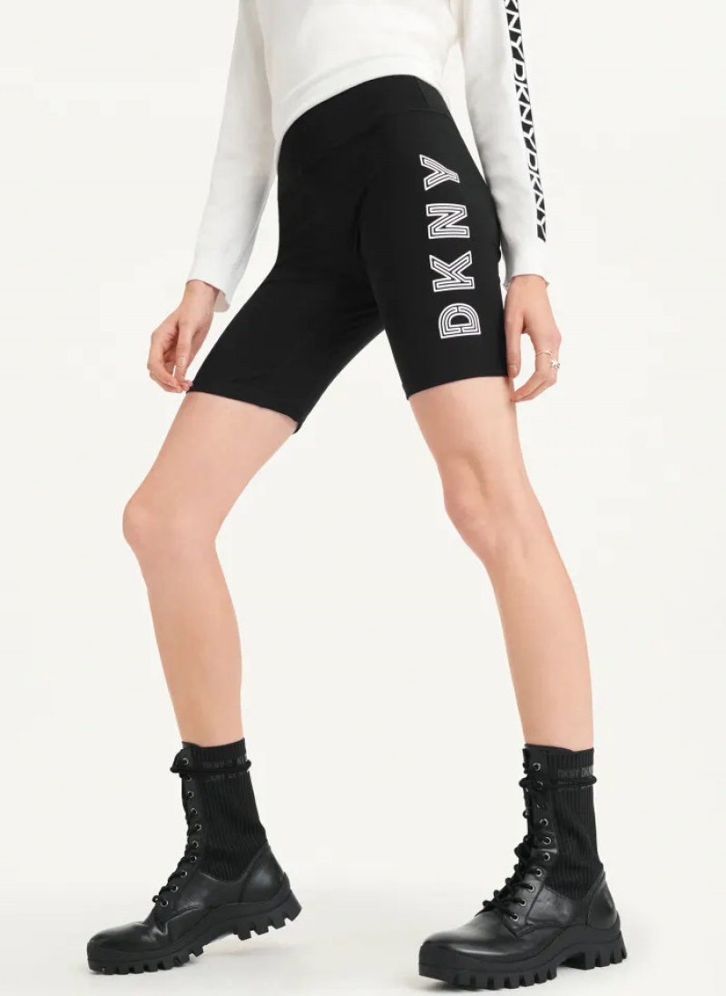 Black/White Women\'s Dkny High Waist Track Logo Bike Shorts | 8409JBMVK