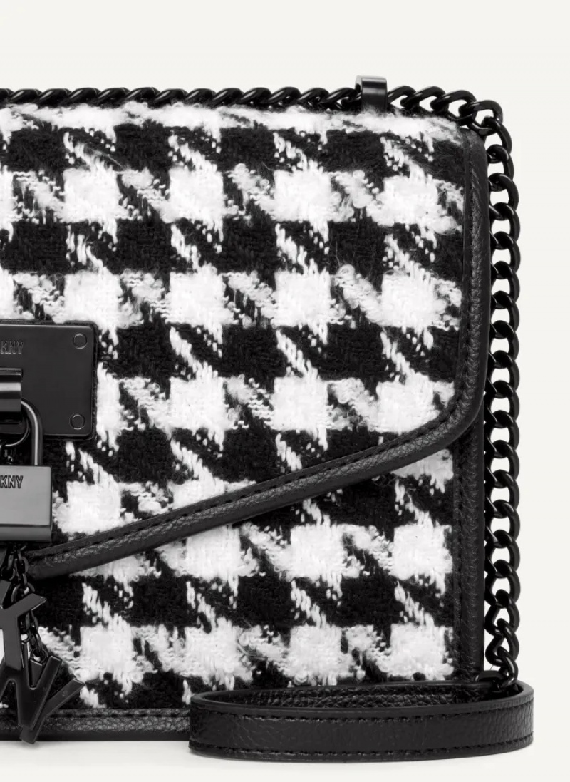 Black/White Women's Dkny Large Elissa Herringbone Crossbody Bags | 7451FTOCH