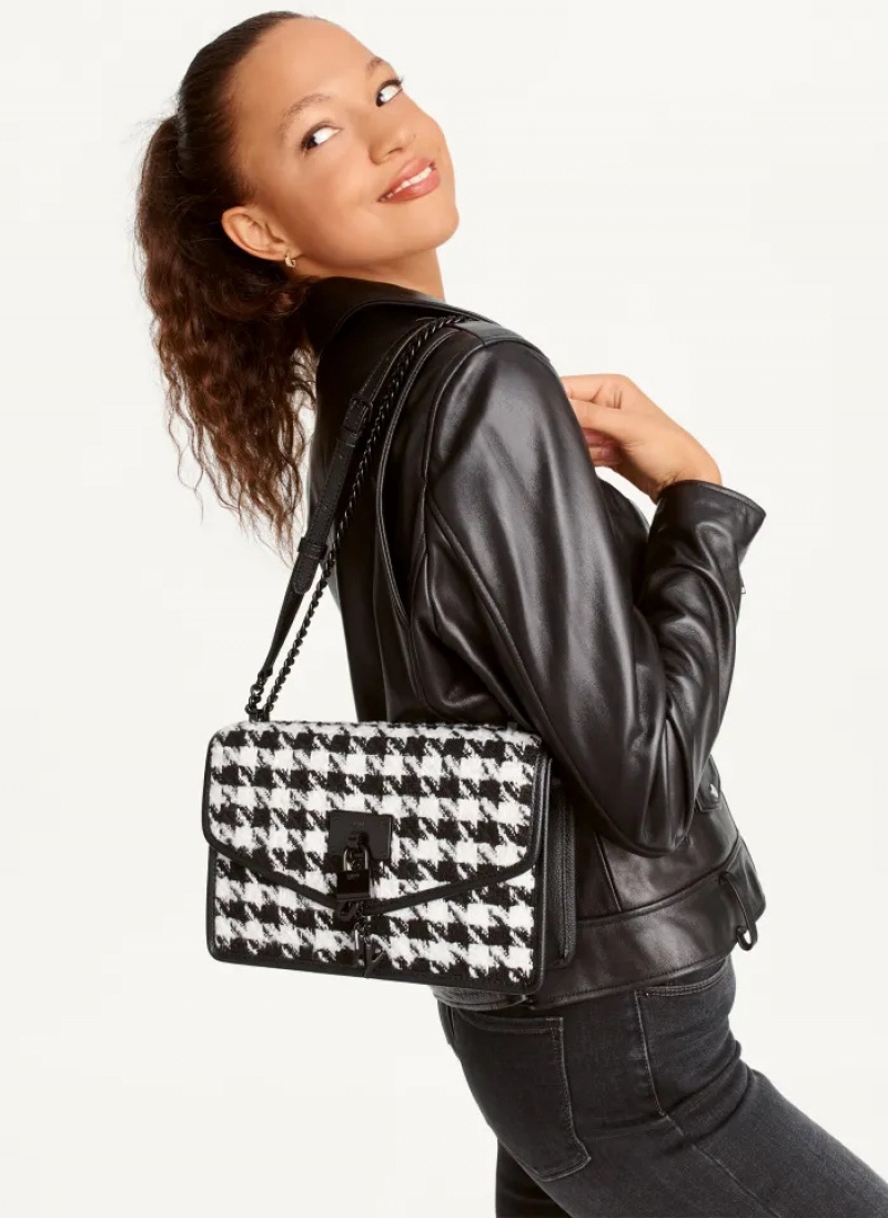 Black/White Women's Dkny Large Elissa Herringbone Crossbody Bags | 7451FTOCH