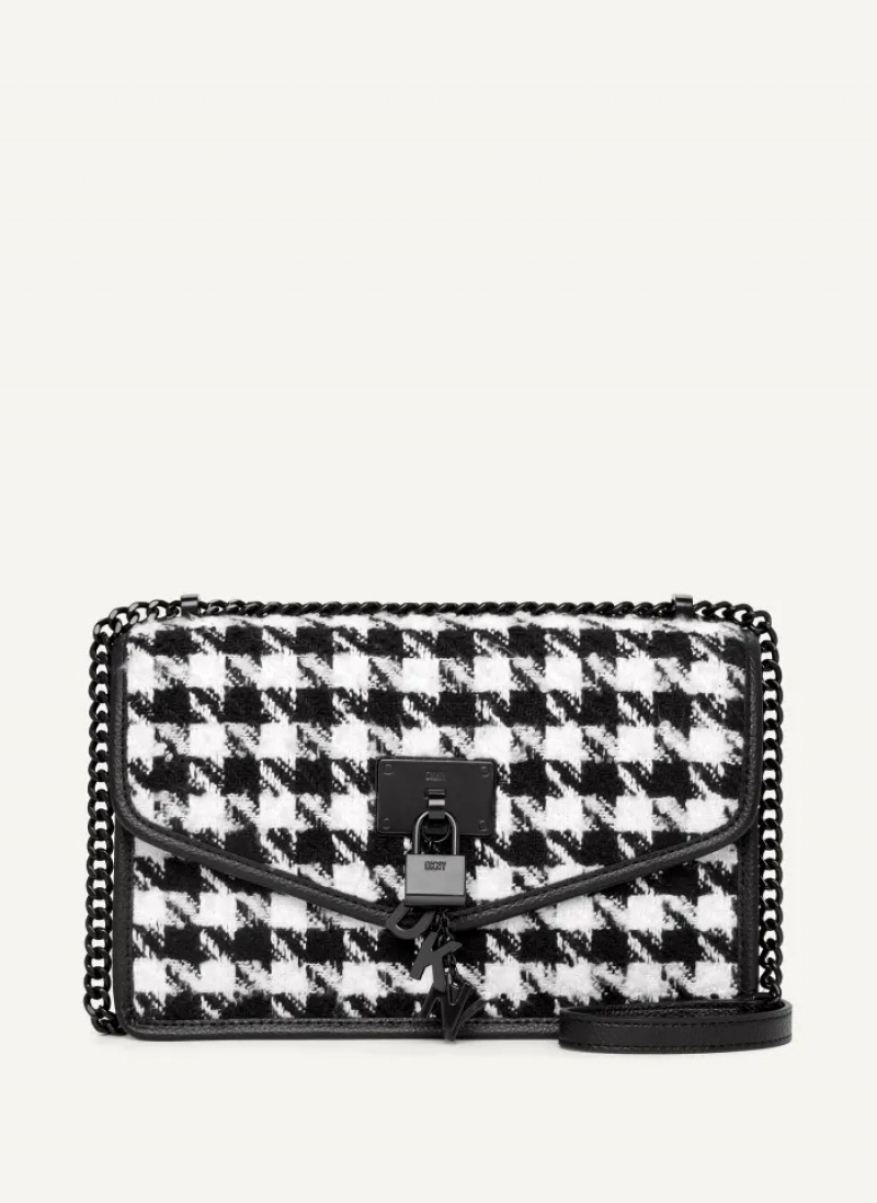 Black/White Women\'s Dkny Large Elissa Herringbone Crossbody Bags | 7451FTOCH