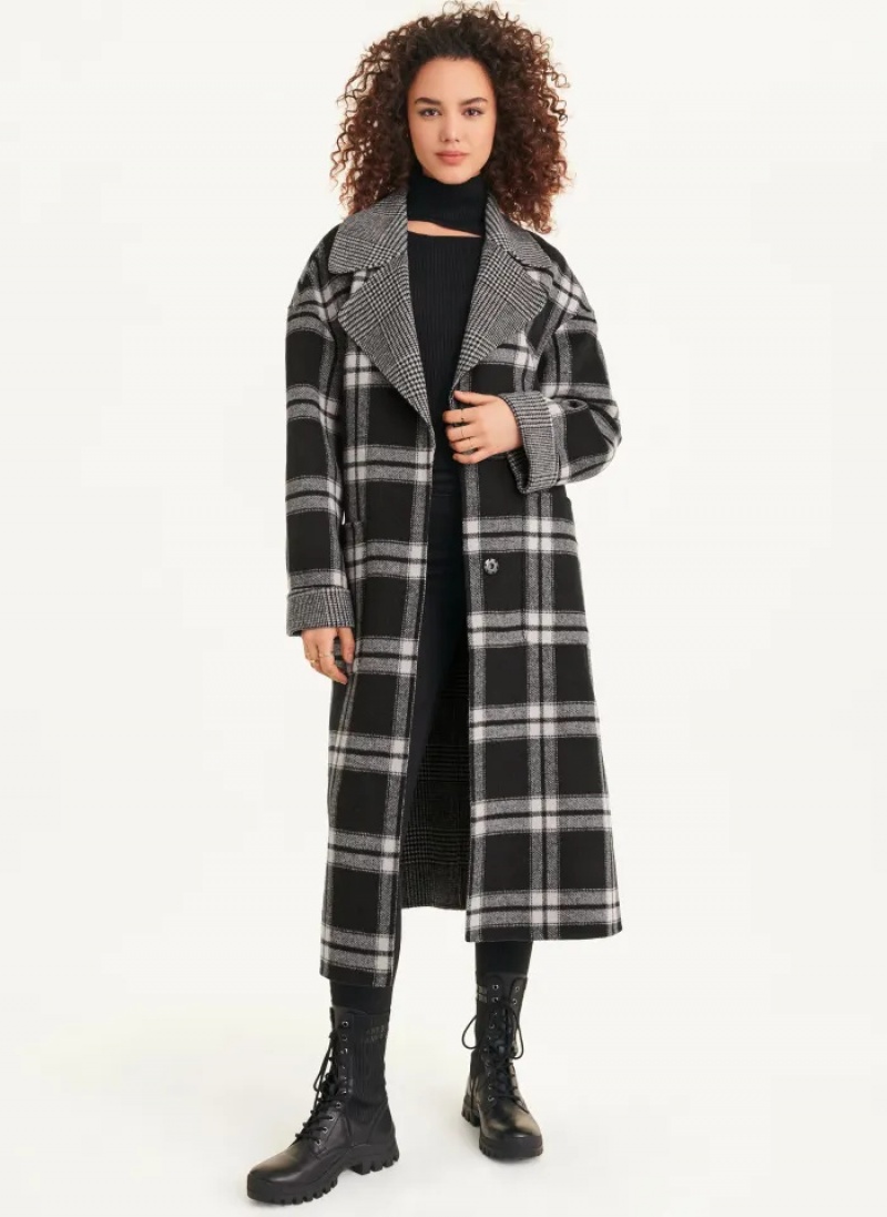 Black/White Women's Dkny Long Coats | 6431TSZLX