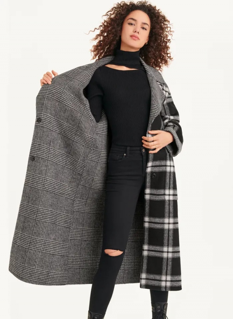 Black/White Women's Dkny Long Coats | 6431TSZLX