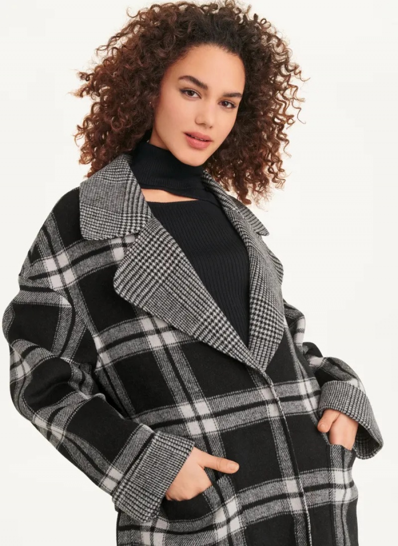 Black/White Women's Dkny Long Coats | 6431TSZLX