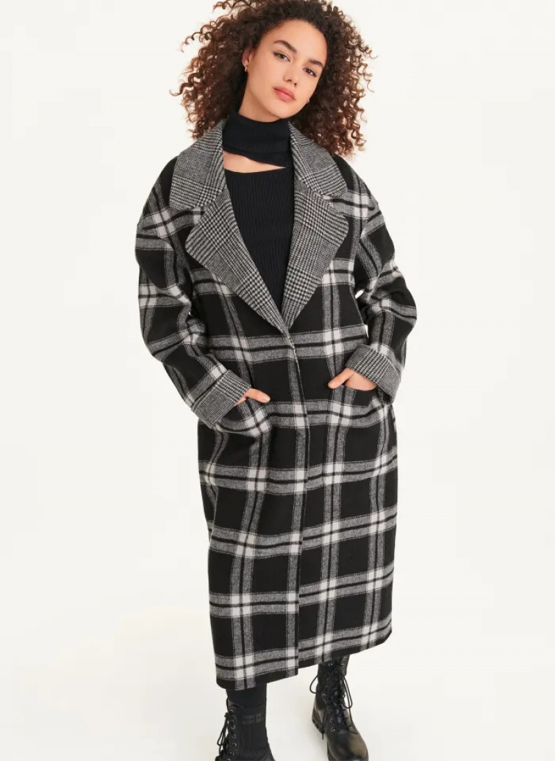 Black/White Women\'s Dkny Long Coats | 6431TSZLX