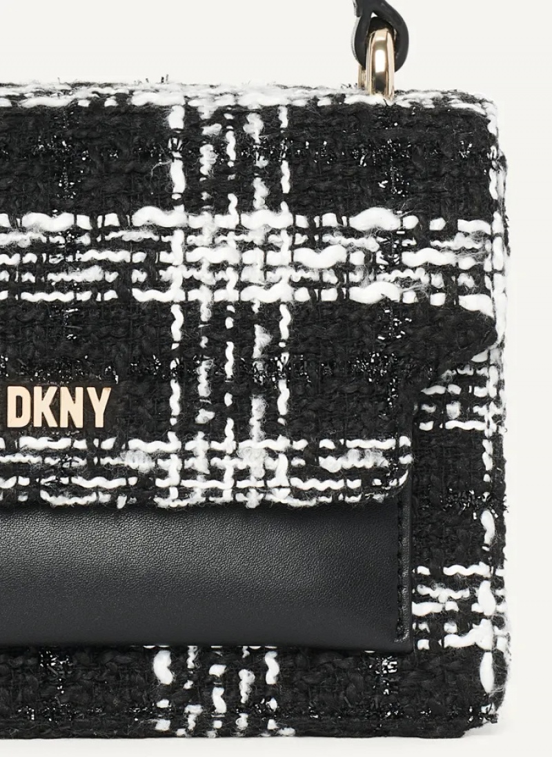 Black/White Women's Dkny Millie Boucle Top Handle Crossbody Bags | 8506KWHFT