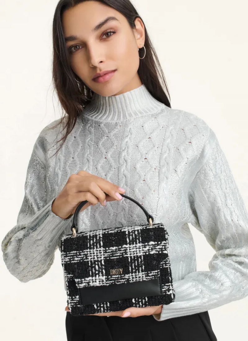 Black/White Women's Dkny Millie Boucle Top Handle Crossbody Bags | 8506KWHFT