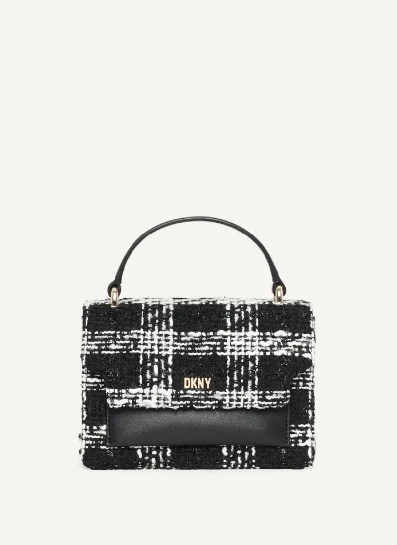 Black/White Women\'s Dkny Millie Boucle Top Handle Crossbody Bags | 8506KWHFT