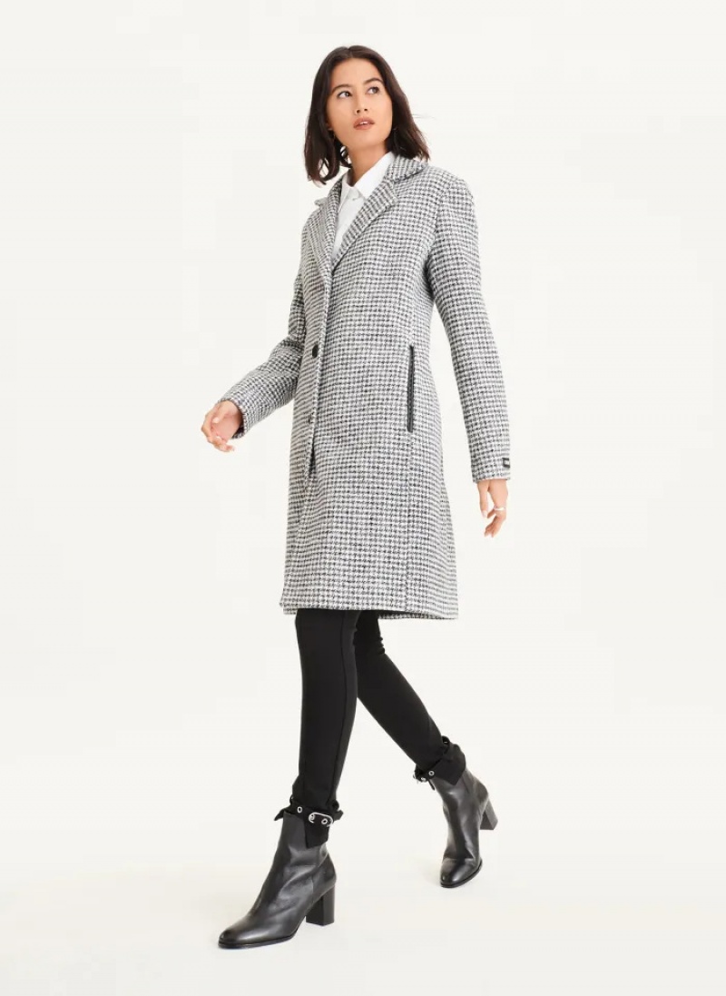 Black/White Women's Dkny Plaid Wool Coats | 7391UOMZS