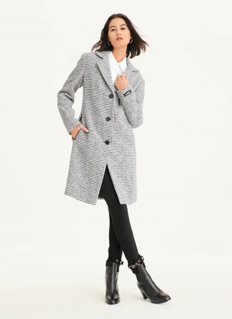 Black/White Women's Dkny Plaid Wool Coats | 7391UOMZS