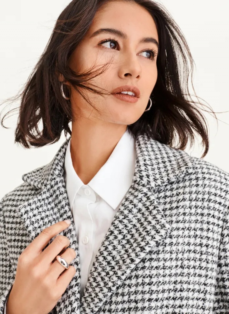 Black/White Women's Dkny Plaid Wool Coats | 7391UOMZS