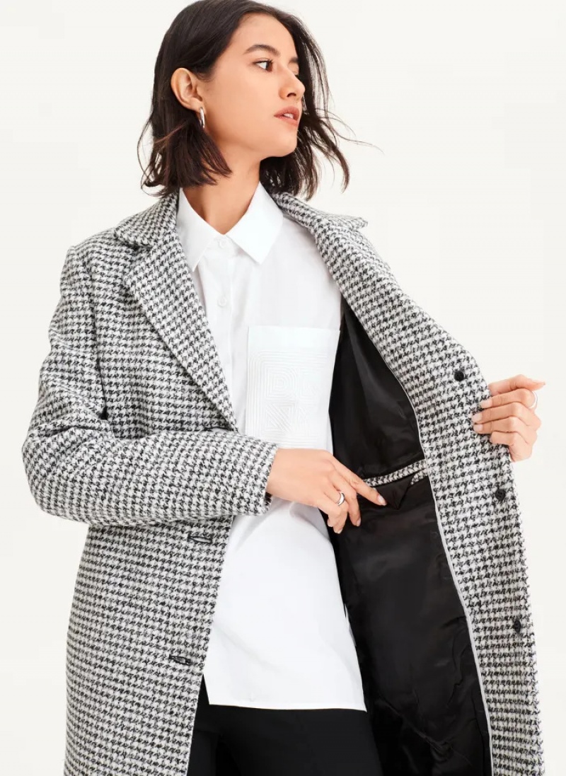 Black/White Women's Dkny Plaid Wool Coats | 7391UOMZS