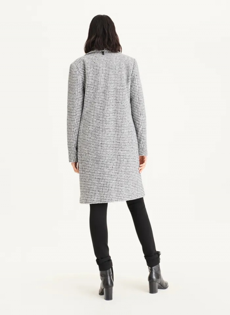 Black/White Women's Dkny Plaid Wool Coats | 7391UOMZS